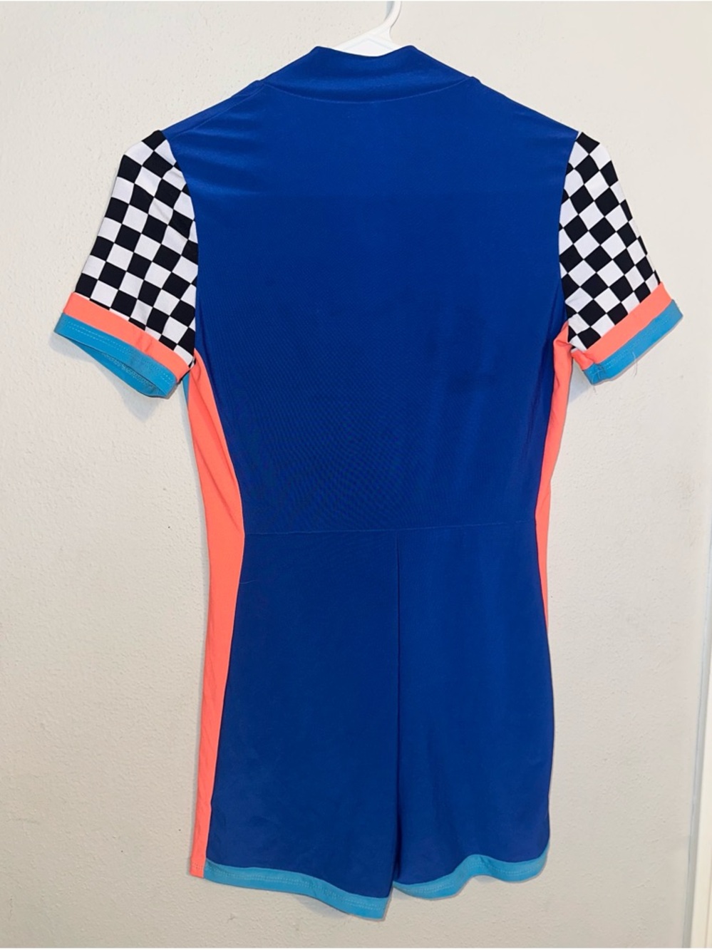 Blue Zip-Front Romper Checkered Pattern - Picture 3 of 3